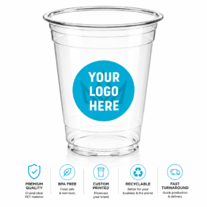 10 oz Custom Printed PET Clear Cups–1000/Case