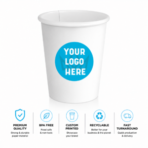 10 oz. Custom Printed White Paper Hot Cups–Single Wall–1000/Case