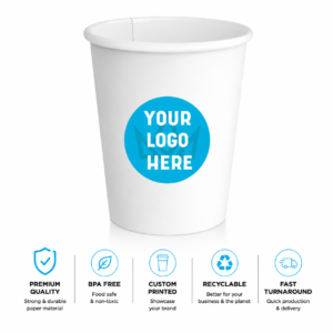 12 oz. Custom Printed White Paper Hot Cups–Single Wall–1000/Case