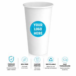 20 oz. Custom Printed White Paper Hot Cups–Single Wall–800/Case