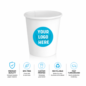 4 oz. Custom Printed White Paper Hot Cups–Single Wall–1000/Case