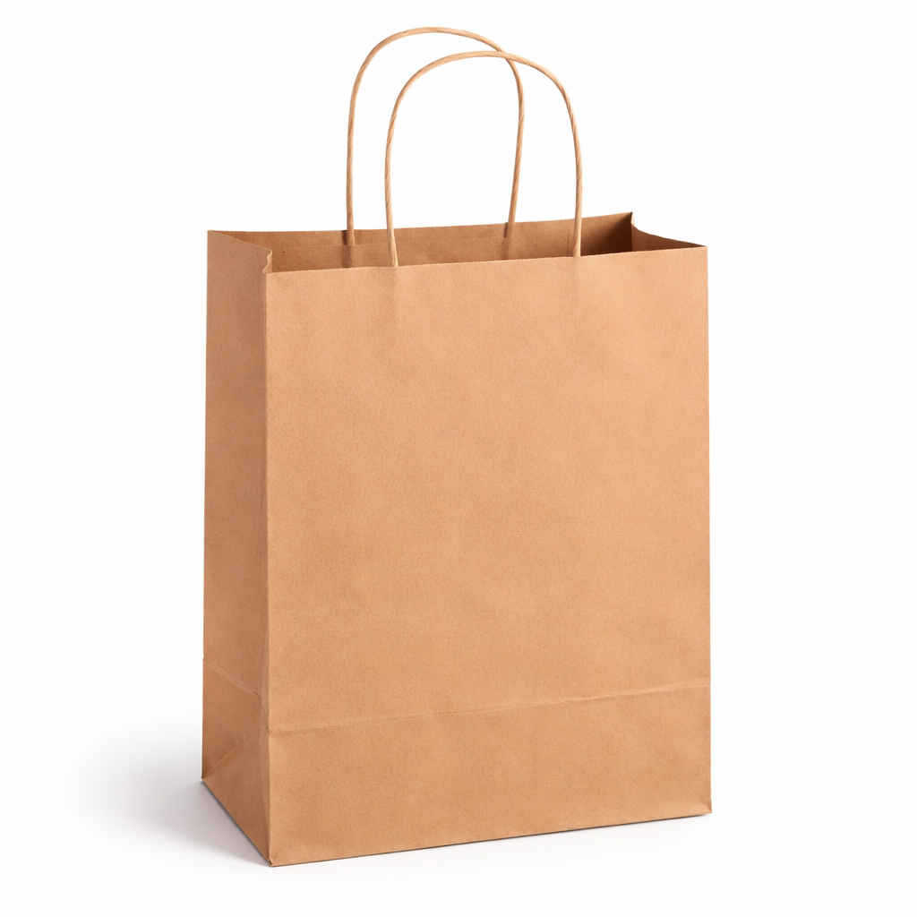 8 x 4.5 x 10.25" Kraft Paper Shopping Bags-250 pcs