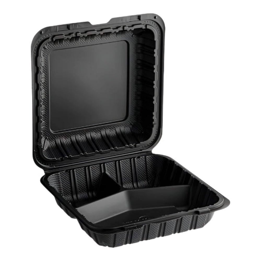 9"x 9" Black Mineral Clamshell, 3 Compartment-150 pcs - Imagen 2