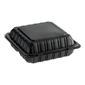 9"x 9" Black Mineral Clamshell, 3 Compartment-150 pcs
