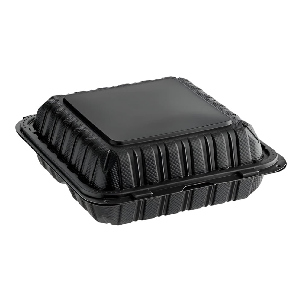 9"x 9" Black Mineral Clamshell, 3 Compartment-150 pcs
