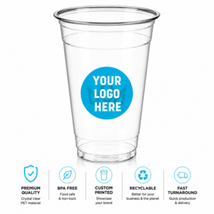 16 oz Custom Printed PET Clear Cups–1000/Case