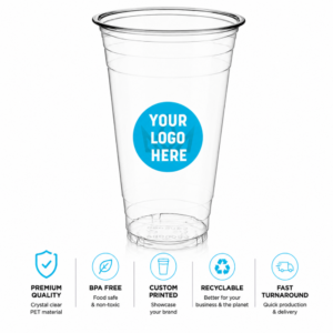 24 oz Custom Printed PET Clear Cups–600/Case