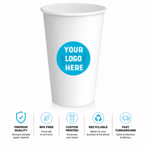 16 oz. Custom Printed White Paper Hot Cups–Single Wall–1000/Case