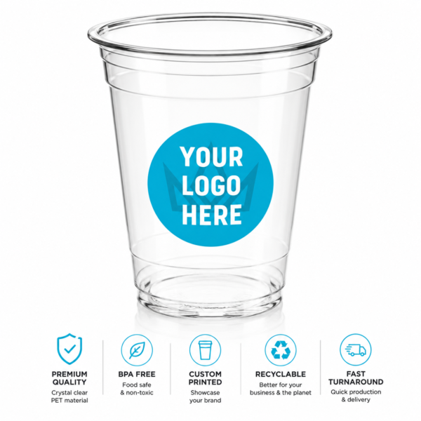 10 oz Custom Printed PET Clear Cups–1000/Case