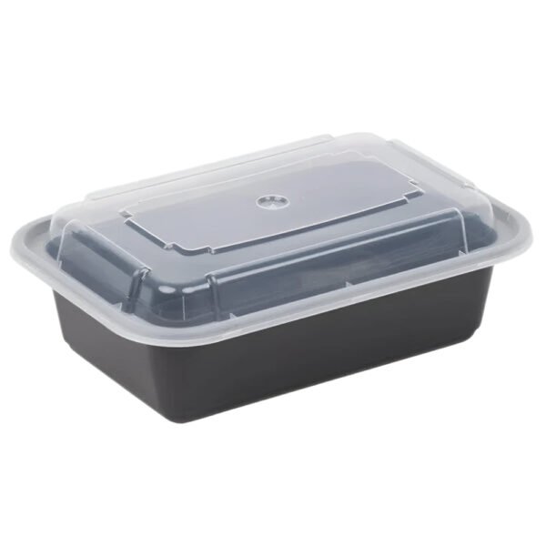24 oz. Black Rectangular Microwavable Container with Lid-150 pcs