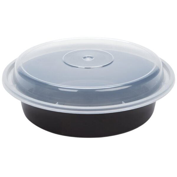 24 oz. Black Round Microwavable Container with Lid-150 pcs