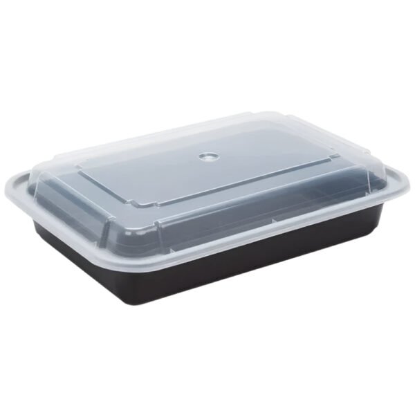 28 oz. Black Rectangular Microwavable Container with Lid-150 pcs