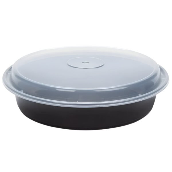 48 oz. Black Round Microwavable Container with Lid-100 pcs