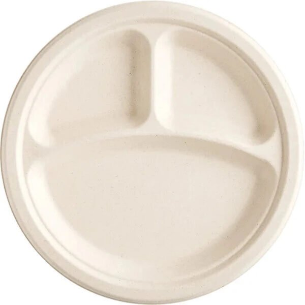 9" Round Bagasse Plate with 3 Compartments-500 pcs