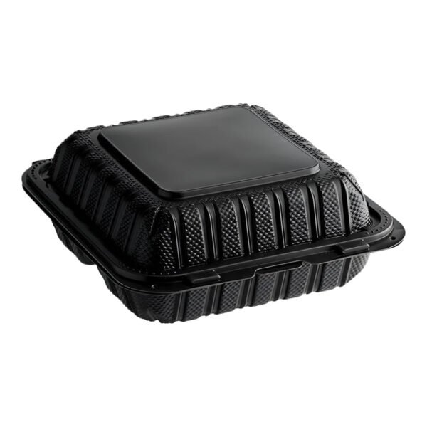 8"x 8" Black Mineral Clamshell, 3 Compartment-150 pcs