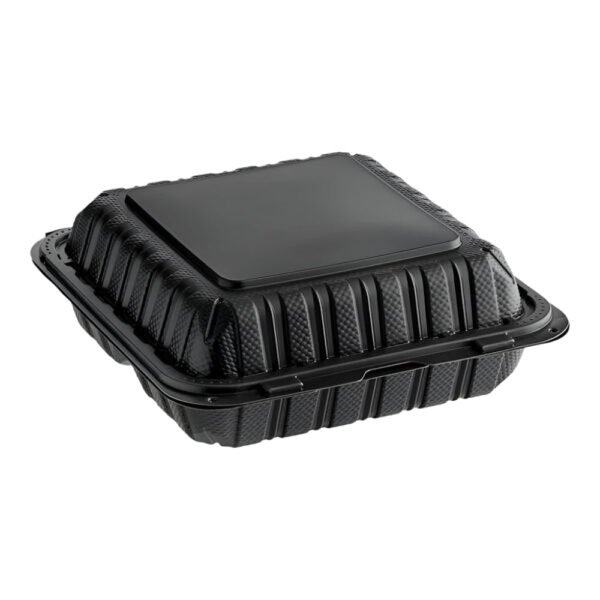 9"x 9" Black Mineral Clamshell, 3 Compartment-150 pcs