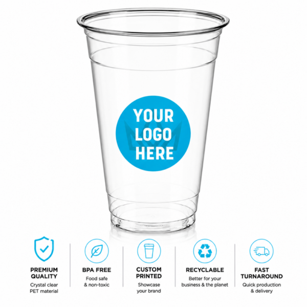 16 oz Custom Printed PET Clear Cups–1000/Case