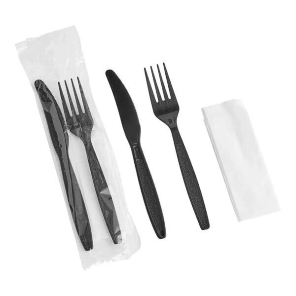 Cutlery 3/1 Heavy Weight (Fork, Knife, Napkin)-Black/White-500 pcs