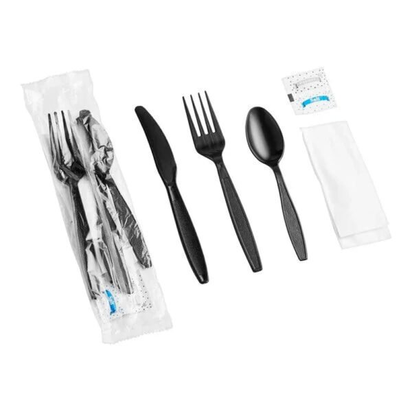Cutlery 5/1 Heavy Weight (Fork, Knife, Spoon, Napkin, Salt)-Black-500 pcs
