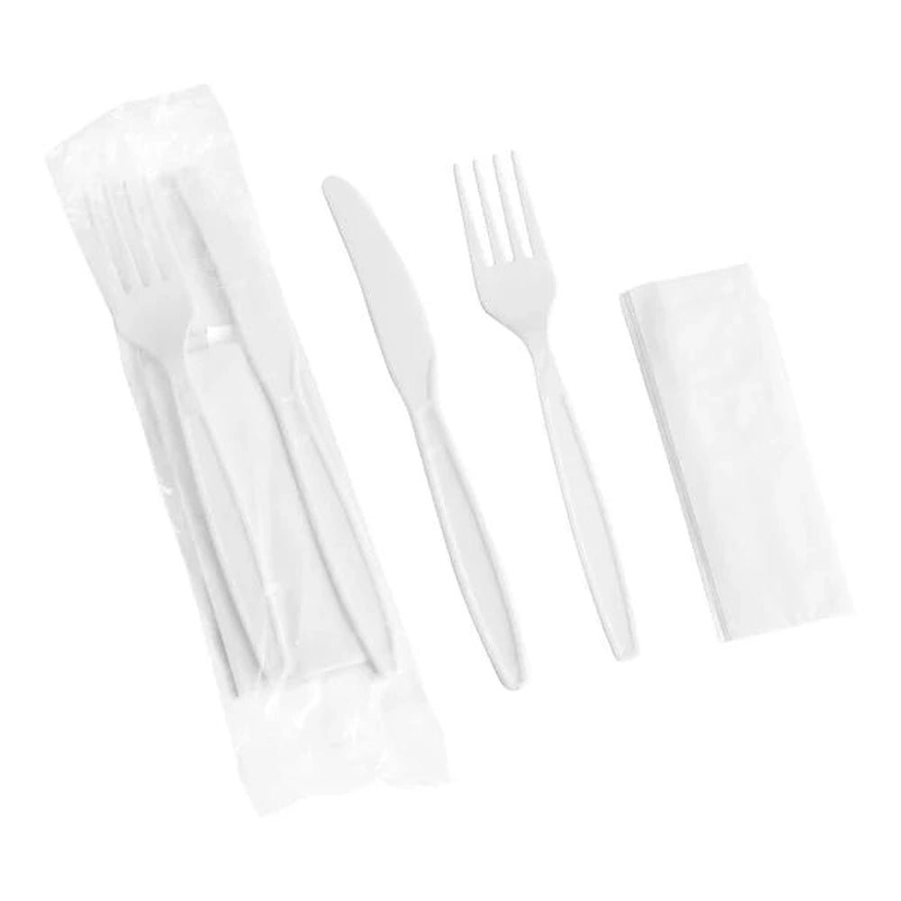 Cutlery 3/1 Medium Weight (Fork, Knife, Napkin)-Black/White-500 pcs - Imagen 2