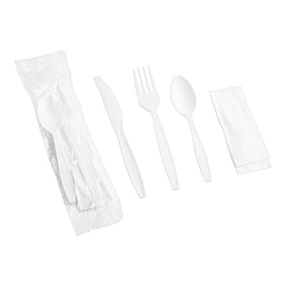 Cutlery 4/1 Medium Weight (Fork, Knife, Spoon, Napkin)-Black/White-500 pcs - Imagen 2